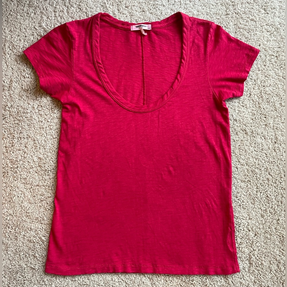 rag & bone, U Neck Short Sleeve T-Shirt, Deep Magenta Pink, 100% Pima Cotton, XS